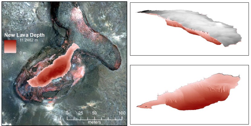 A three-dimensional model of new lava extruded within Fissure 8 between Aug 27th and Sept 2nd, calculated and visualized with Cut Fill in ArcScene.